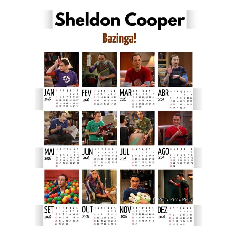 Calendário 2026/2027Sheldon Cooper The Big Bang Theory