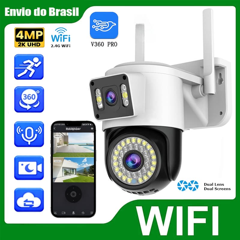 Câmera Externa Ip a Prova D'água 4mp wifi ptz com Infravermelho lente dupla Bivolt 110/220V WiFi 360 G1