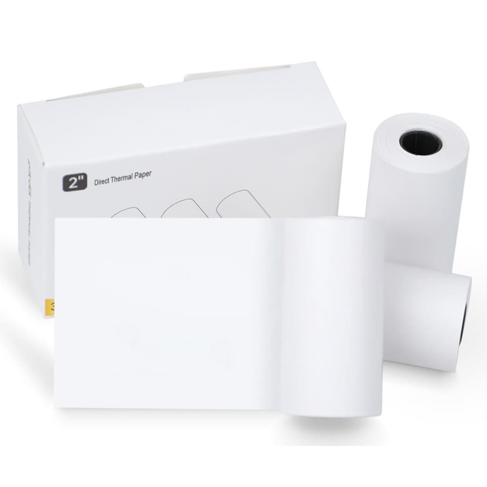 Papel de registro contínuo autoadesivo branco de 56 mm × 4 m, 3 rolos por caixa Kit 3 Bobina Rolo Etiqueta Térmica Adesi