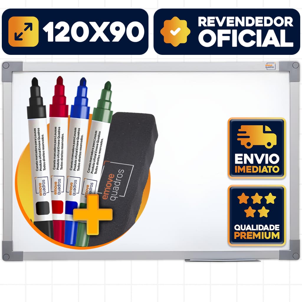 Lousa Branca Grande 120x90 Quadro Branco Anotações + 4 Canetas E Apagador