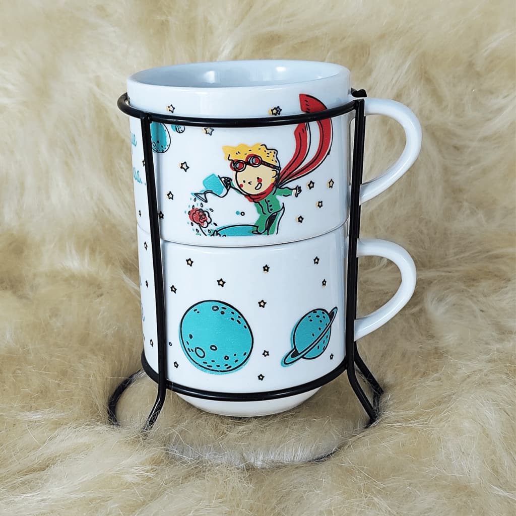 Kit 2 Xícaras Porcelana Pequeno Príncipe com variação cor Frase 210ml e Suporte -Presente Criativo