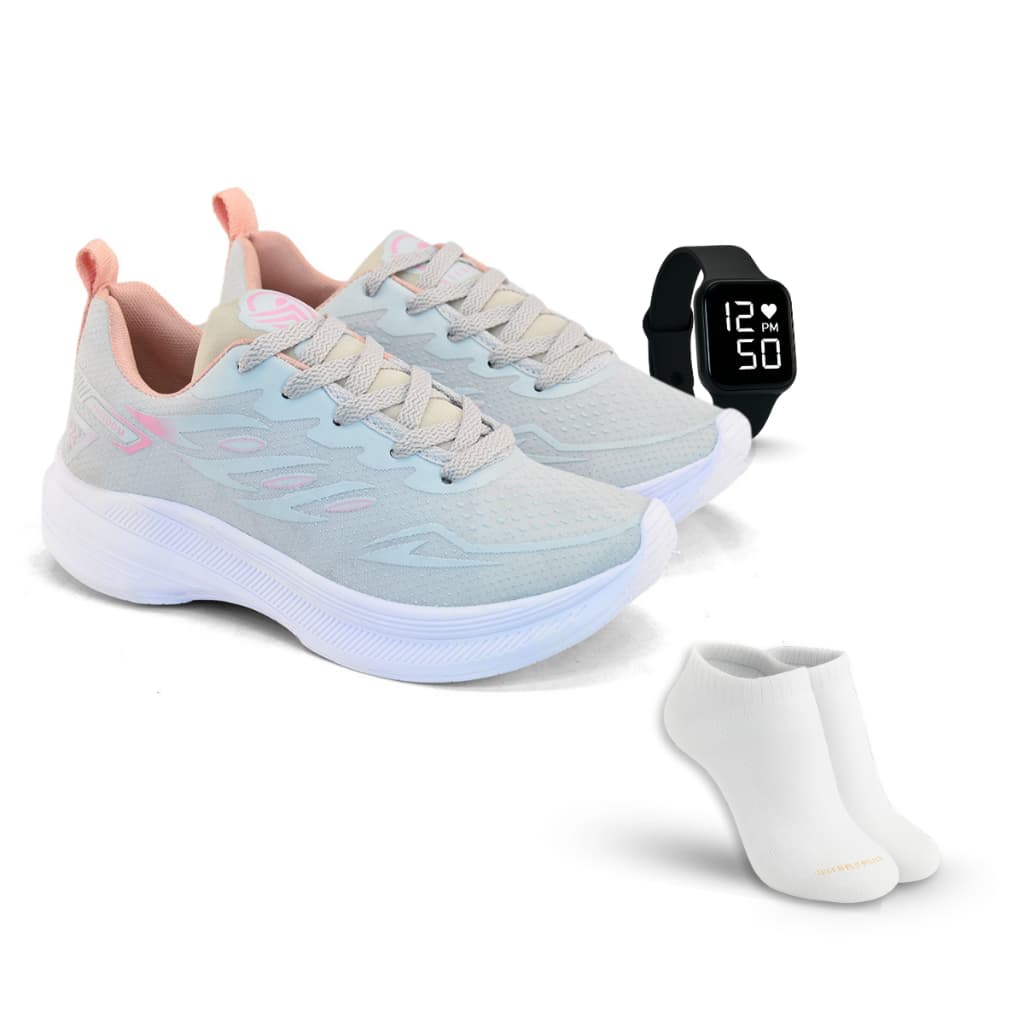 Tênis Feminino Running Ultra Leve Para Corridas + Relógio + Meia