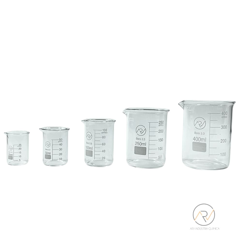 Kit 5 Beckers De Vidro Forma Baixa 25, 50, 150, 250 E 400ml
