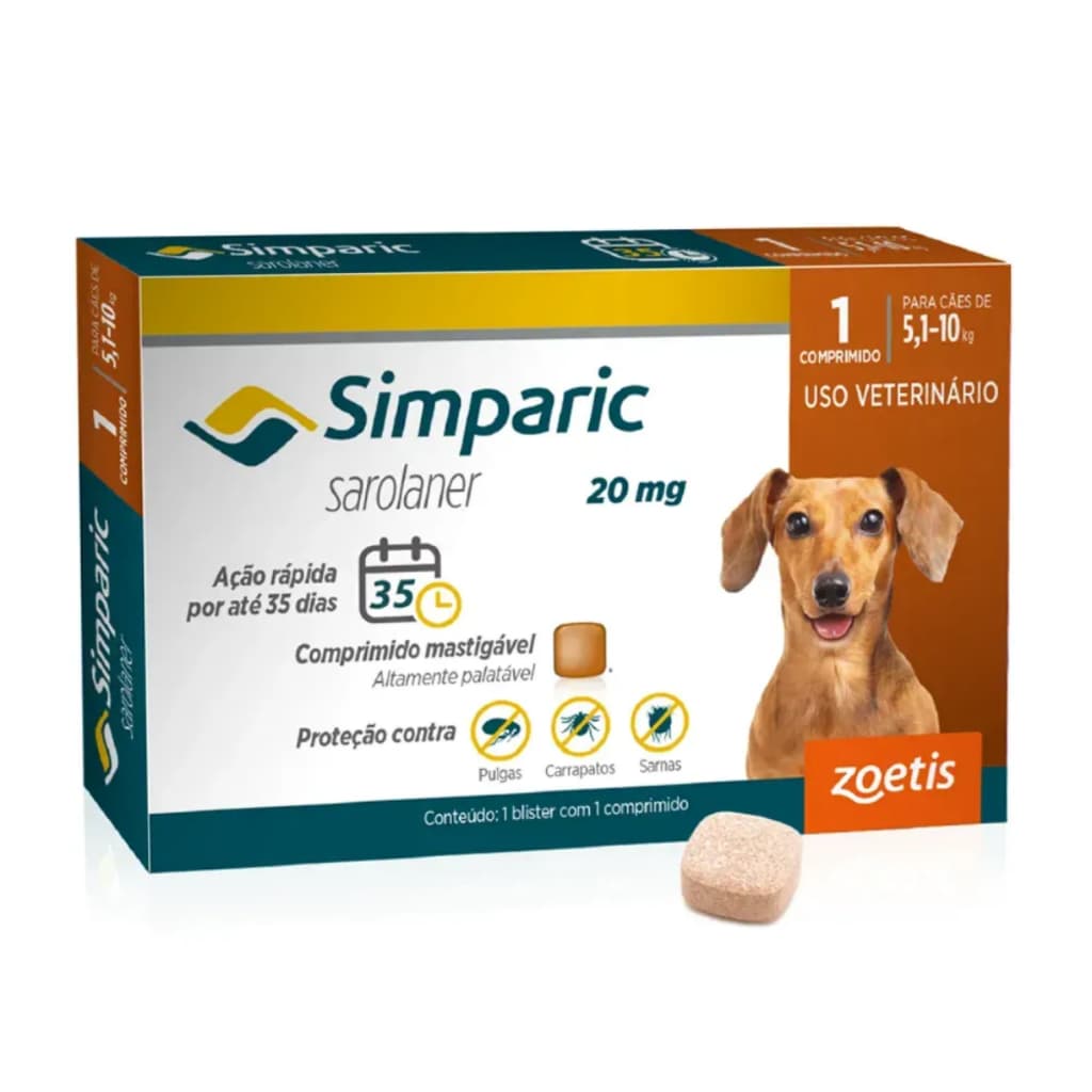 Antipulgas Para Cães Simparic 20mg De 5,1-10kg 1 Comprimido