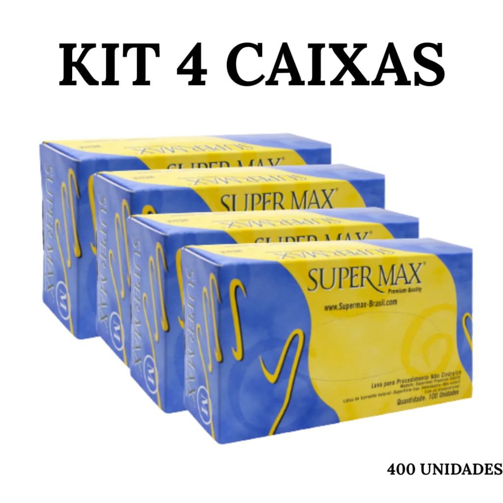 Kit até 4 Caixa de Luva Latex Com Pó Branca - Uso Profissional - 400 Unidades
