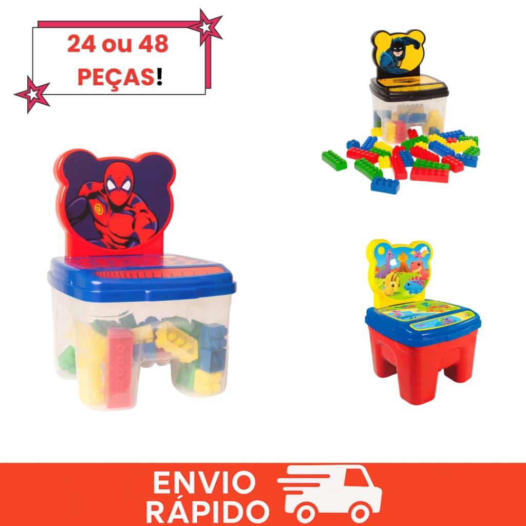 Cadeira de Blocos Educativos Para Montar 24 ou 48 Peças