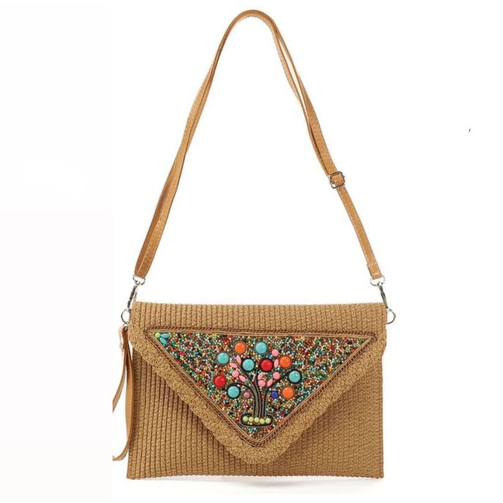 Carteira De Mão Com Miçangas Envelope Alça Transversal Feminina Estilosa Boho