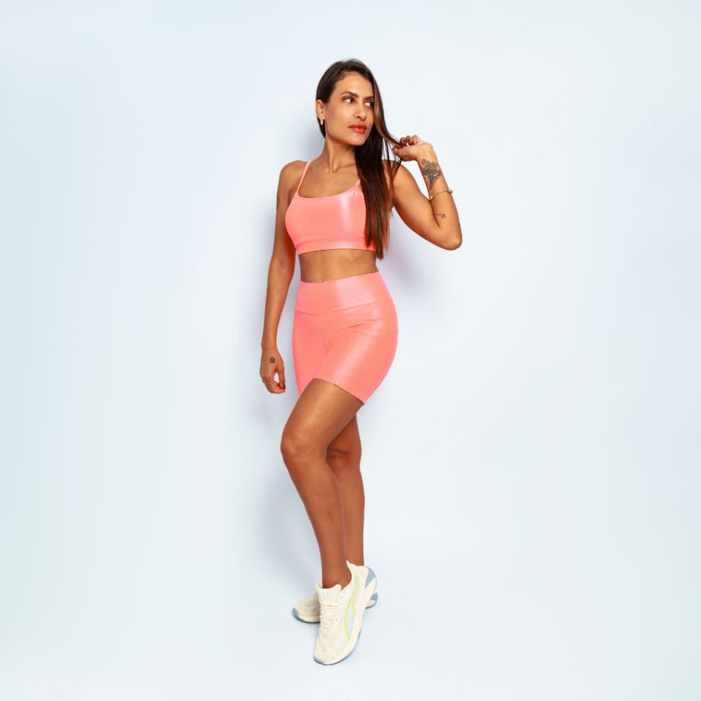 Conjunto Top Fita Costas + Bermuda Meia Coxa Abertura Bojo Micro Canelado Costura Reforçada