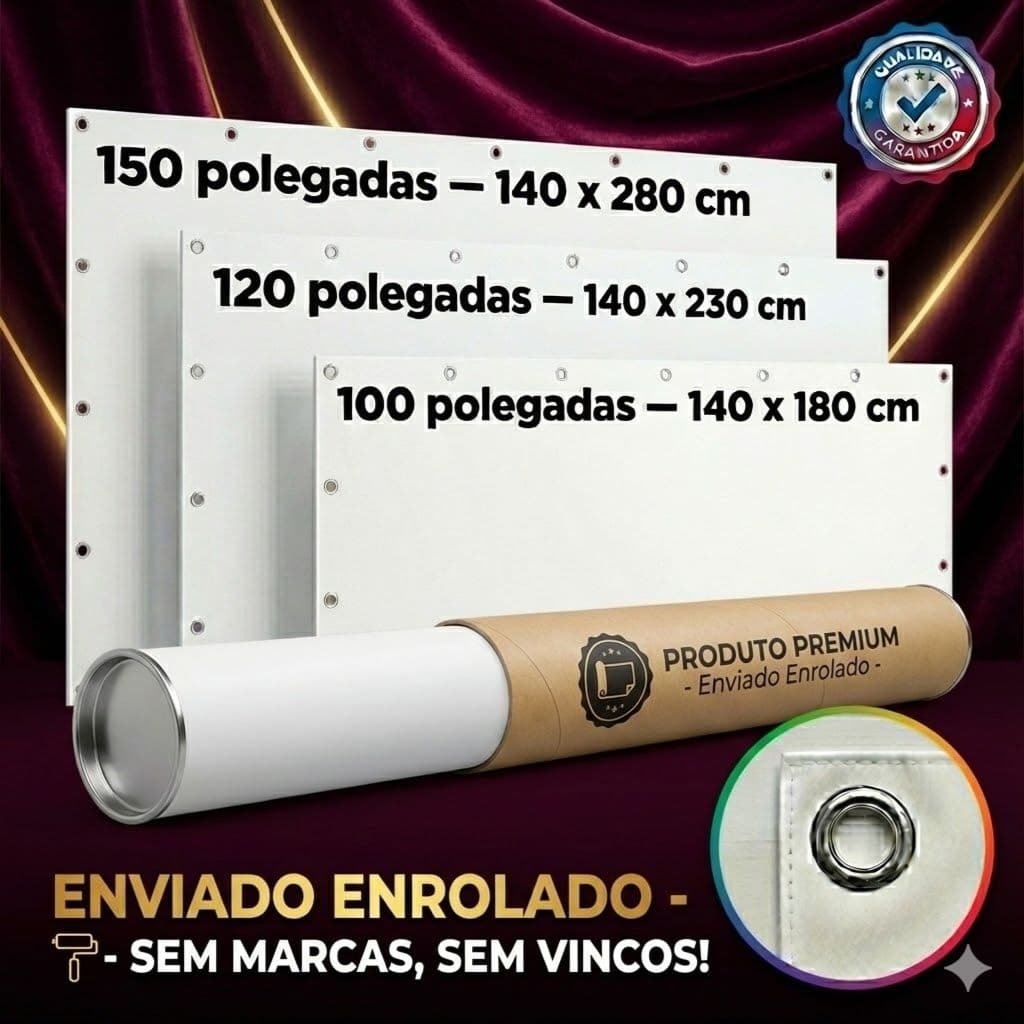 Tela de Projeção Matte White Premium – Imagem Perfeita, Sem Vincos e Marcas -  ENVIADO ENROLADA