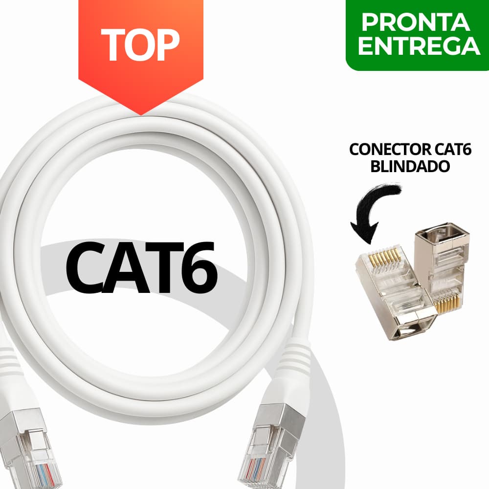 Cabo de Rede CAT6 Branco Conector Blindado 100% Cobre 5M 10M 15M 20M 25M 30M