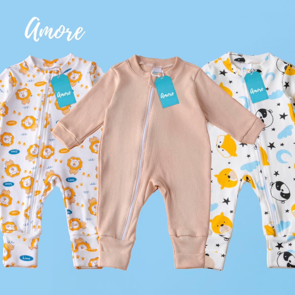 Kit 3 Macacão Bebê Amore Leãozinho Vira Pe 100% Algodão