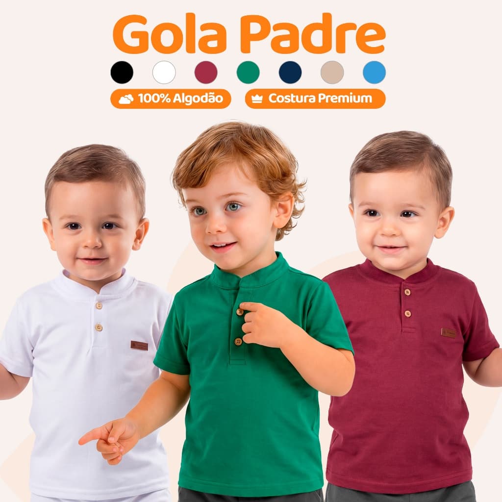 Camiseta Social Bebê Menino Estilo Gola Padre Henley Casual Camisa Bebê Estiloso Masculino Premium Roupa de Bebê