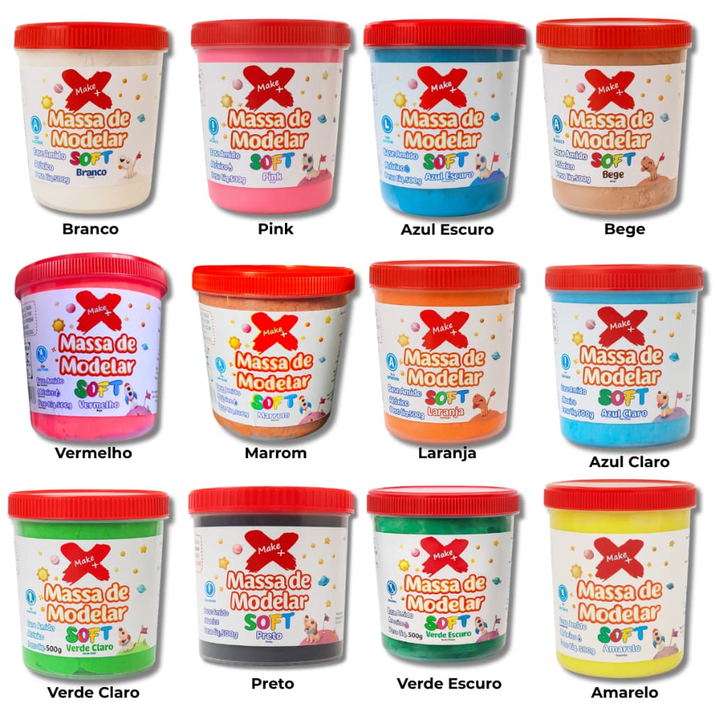 Massa de Modelar 500g Massinha Soft Base de Amido Atóxico Cores Variadas