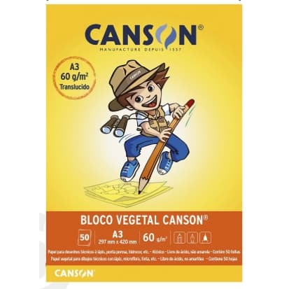 Bloco Papel Canson Vegetal Liso Translucido A3 - 60g - 50 Folhas