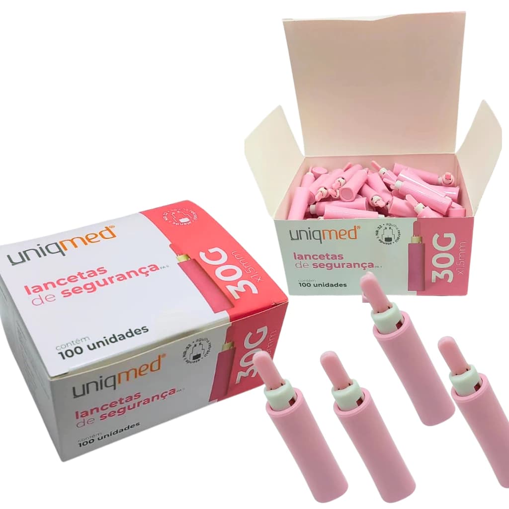 Auto Lanceta De Segurança Automatica 30g Uniqmed cx/100 Unidad Cor Rosa - NOVA EMBALAGEM
