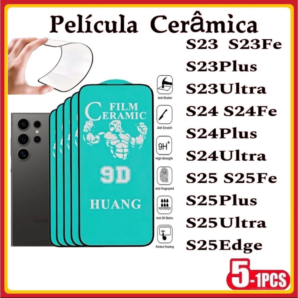 Película Cerâmica 9D 3D Samsung Gel Hidrogel Flexível S23 S23PLUS S23FE S24 S24PLUS S24ULTRA S25 S25ULTRA S25FE S25 Edge