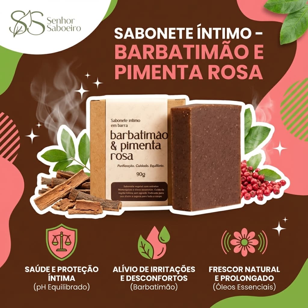 Sabonete Íntimo Feminino Barbatimão Pimenta Rosa Lavanda Artesanal Natural