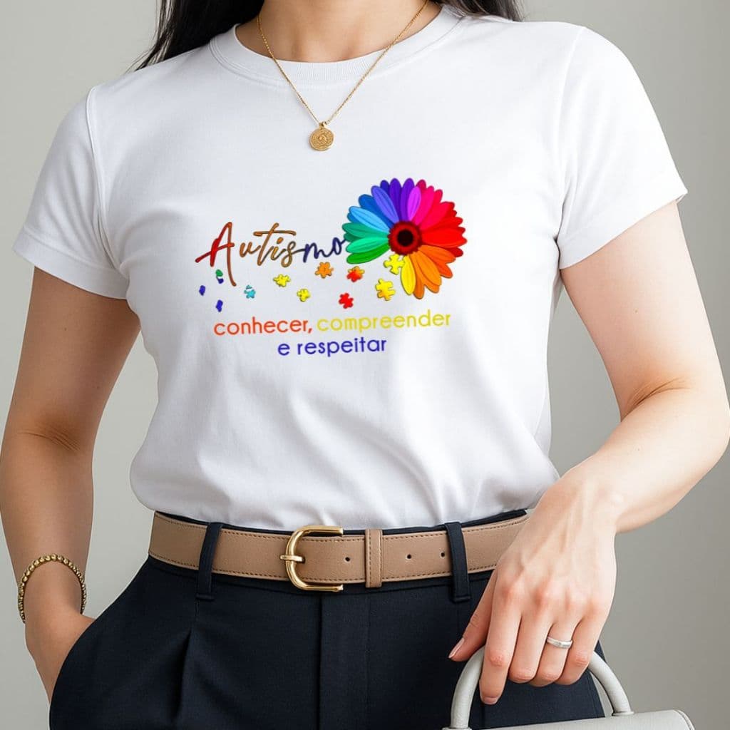 Blusa Feminina Camiseta Autismo Conhecer, Compreender e Respeitar