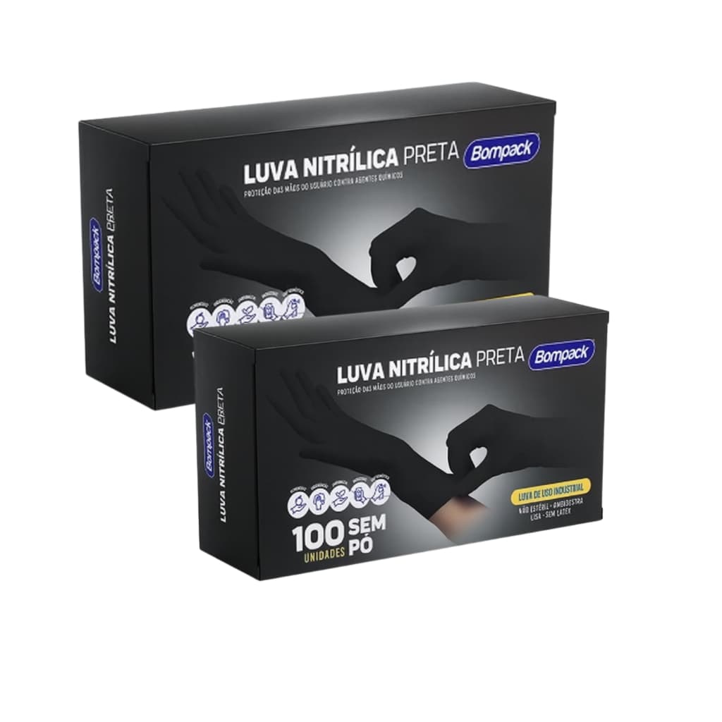 Kit 2 Caixas Luva Nitrilica Sem Pó Descartável 200 unidades Resistentes