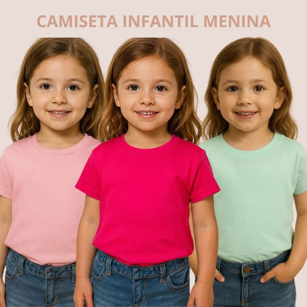 Kit 3 Camiseta Infantil Menina Verão Manga Curta 100% Algodão Basica Lisa Confortável Escola Blusa