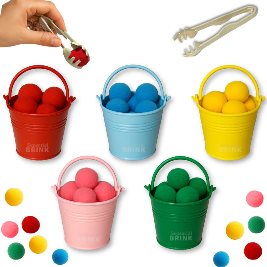 Kit de Coordenação Motora Fina Montessori - Pareamento de cores - Pinça e Pompons - Brinquedo educativo
