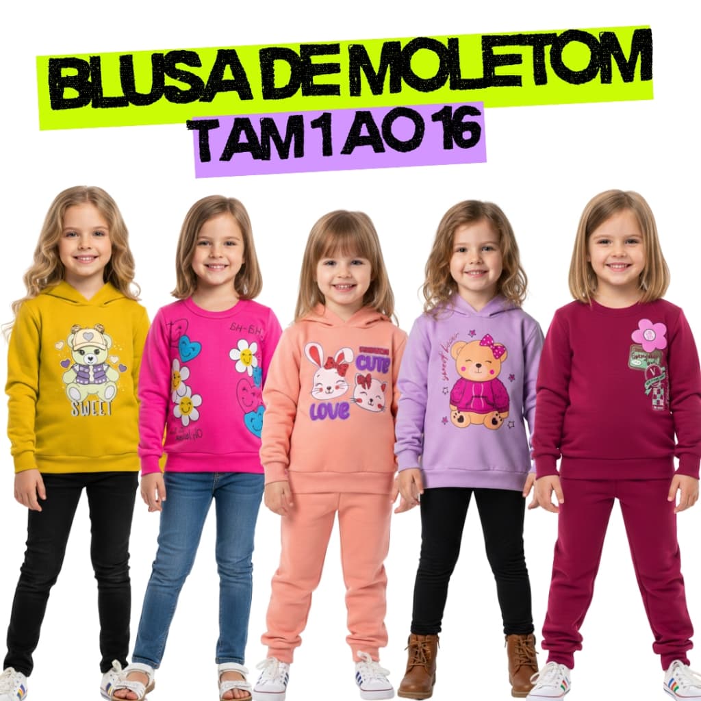 Kit 2  Blusa de Moletom Infantil Menina Feminina Juvenil  Flanelada Quentinha Inverno  do 1 ao 16