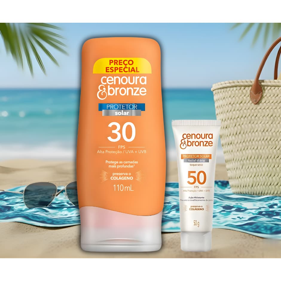Kit Protetor Solar Cenoura & Bronze Corporal FPS 30 110 ml + Facial FPS 50 50g
