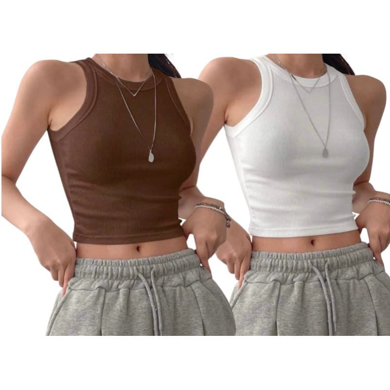 2 Cropped Regata KIT CROPPED malha Canelada Feminina Ribana