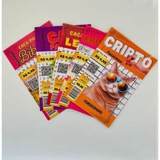 Kit com 20 Passatempo sem repetição. Incluindo caça letrão, caça palavra, cruzada e cripto