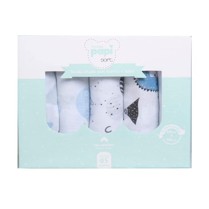 Fralda Pano 100% Algodão Caixa 5unid Tecido Duplo Bainha Soft
