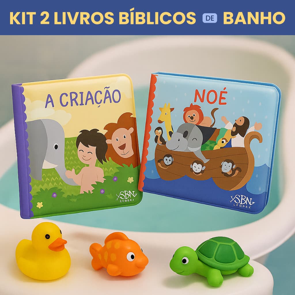 Kit 2 Livro Bíblico de Banho para Bebê | Infantil Fofo Cristão com Ilustrações História Emborrachado Impermeável