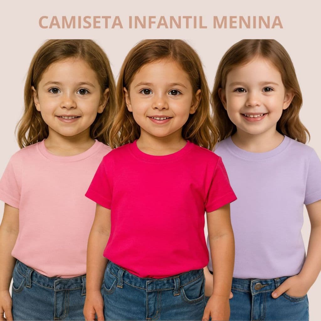 Kit 3 Camisetinha Infantil Juvenil Menina 100% Algodão Moda Infantil Verão Básica Conforto Dia a Dia