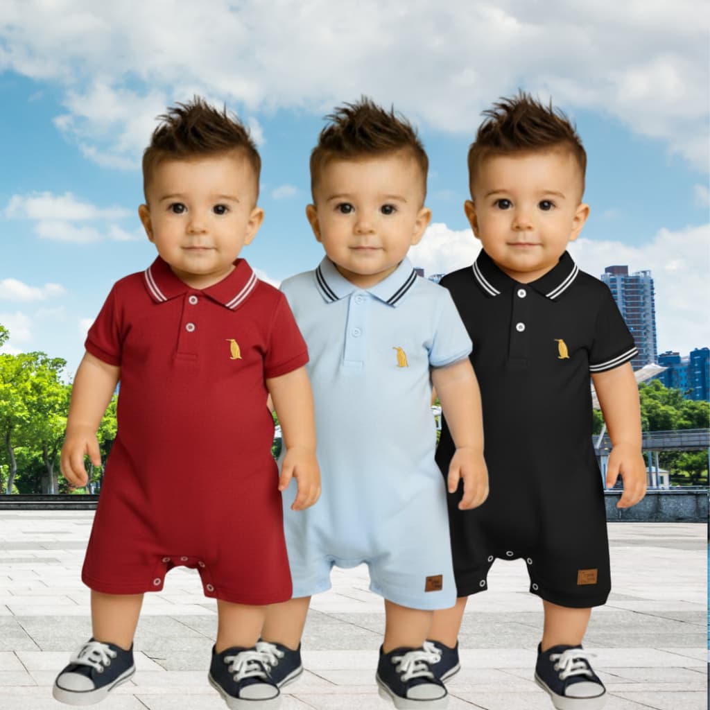 Macacão Curto Bebê Menino Romper Gola Polo de Criança Fashionista Roupa infantil Natal Ano Novo