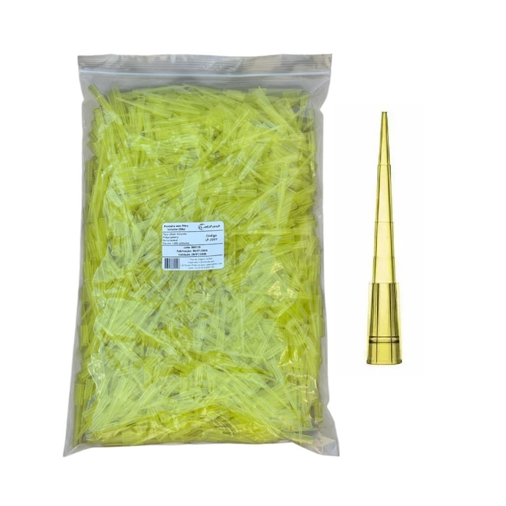 Ponteira 200uL Micropipeta Tipo Gilson Amarela Pct. 1000 ponteiras Volume 5 a 200uL