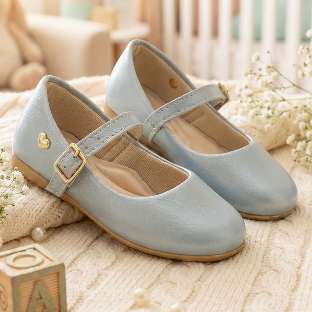 Sapatilha Infantil Menina Azul Bebê Verão Tamanho 20 ao 27 Enfeite Coração Sapekitos