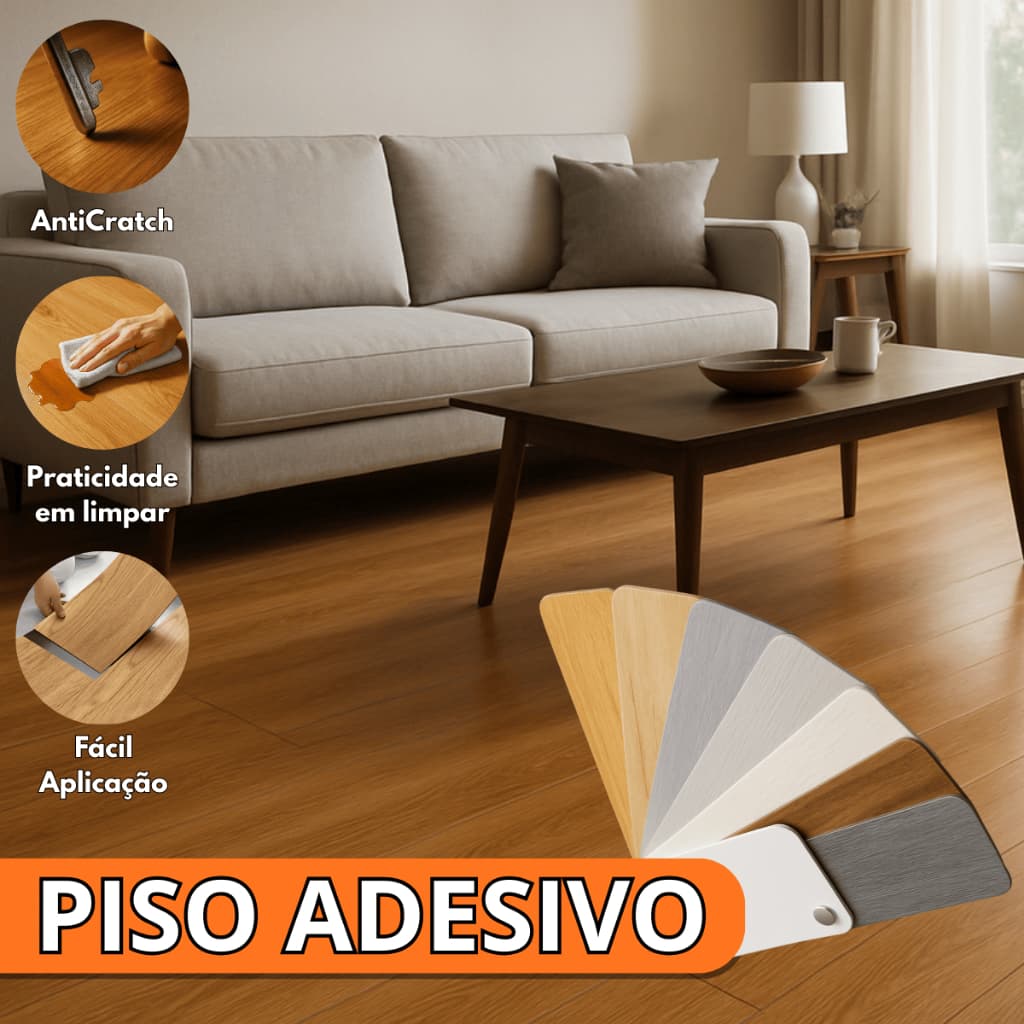 Piso Vinílico 5㎡Autocolante Adesivo Madeira Régua Lavável 91cm x 15cm