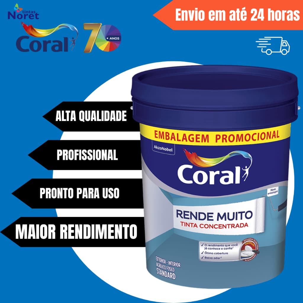 Tinta Acrílica Fosca Rende Muito Coral 20l Standard Lavável