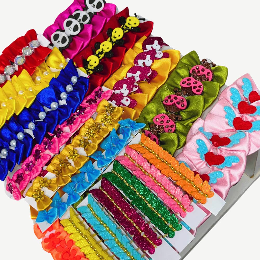 Kit 220 Laços Pet P M G Decorados Glitter Lacinhos para Pet Qualidade Premium