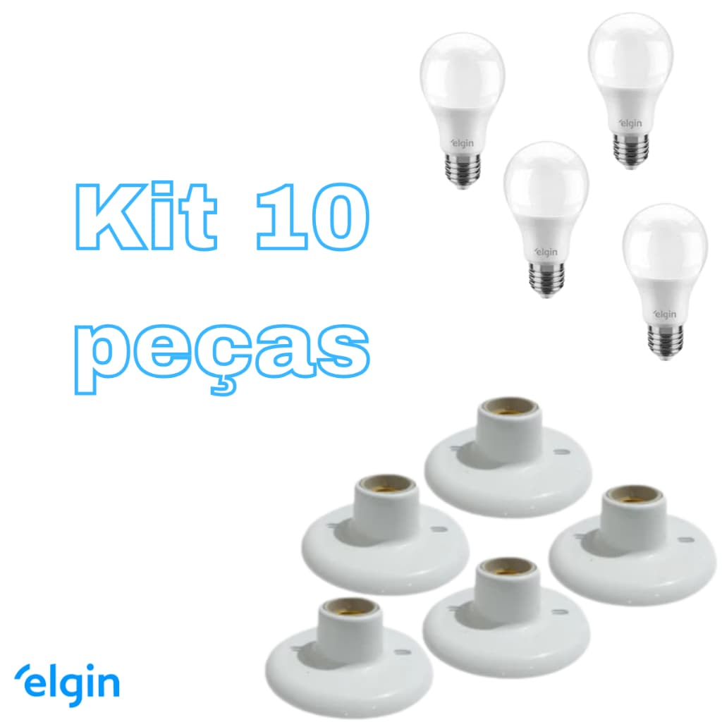 Kit 10 Peças Lampadas e Plafon Ilume Branco Bocal Lousa Elgin 9w