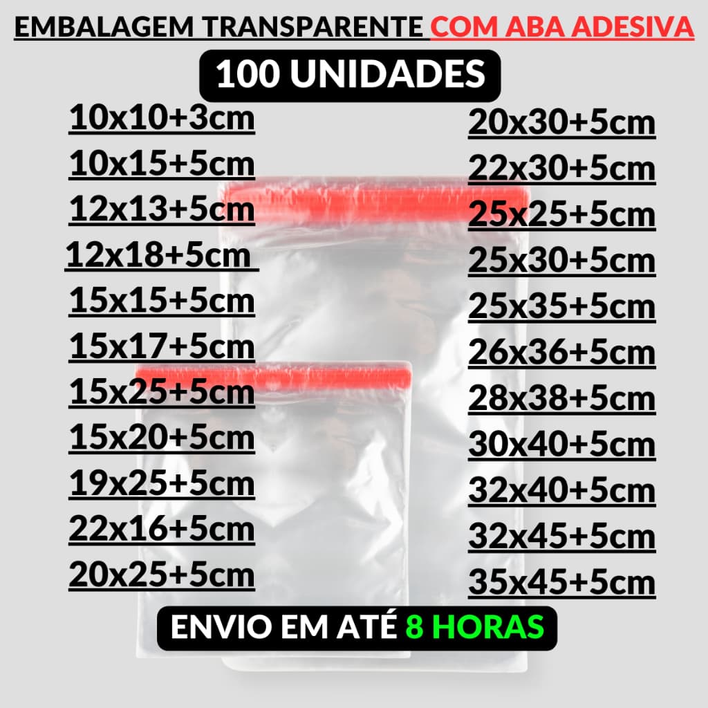 Saquinho Adesivado Kit 100un Pp Transparente Abre Fecha Para Lojas Diversos Tamanhos Profissional