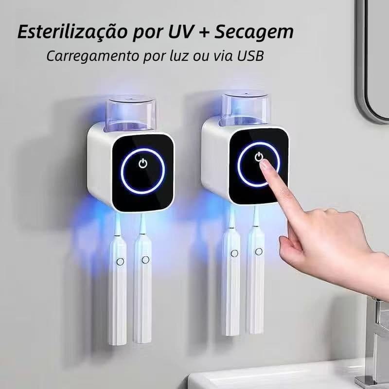 Esterilizador de Escova de Dente com Luz UV + Secagem – Antibacteriano, Compacto para Banheiro