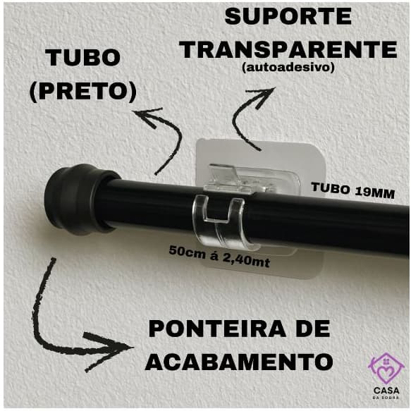 Ganchos Autoadesivos com Barra de Cortina Adesivo Instalação Sem Pregos