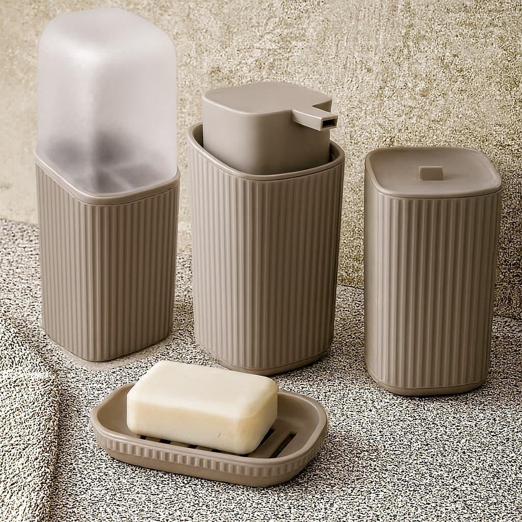 Conjunto Banheiro - Saboneteira Liquida - P/ Escova - P/ Algodão - Saboneteira Barra