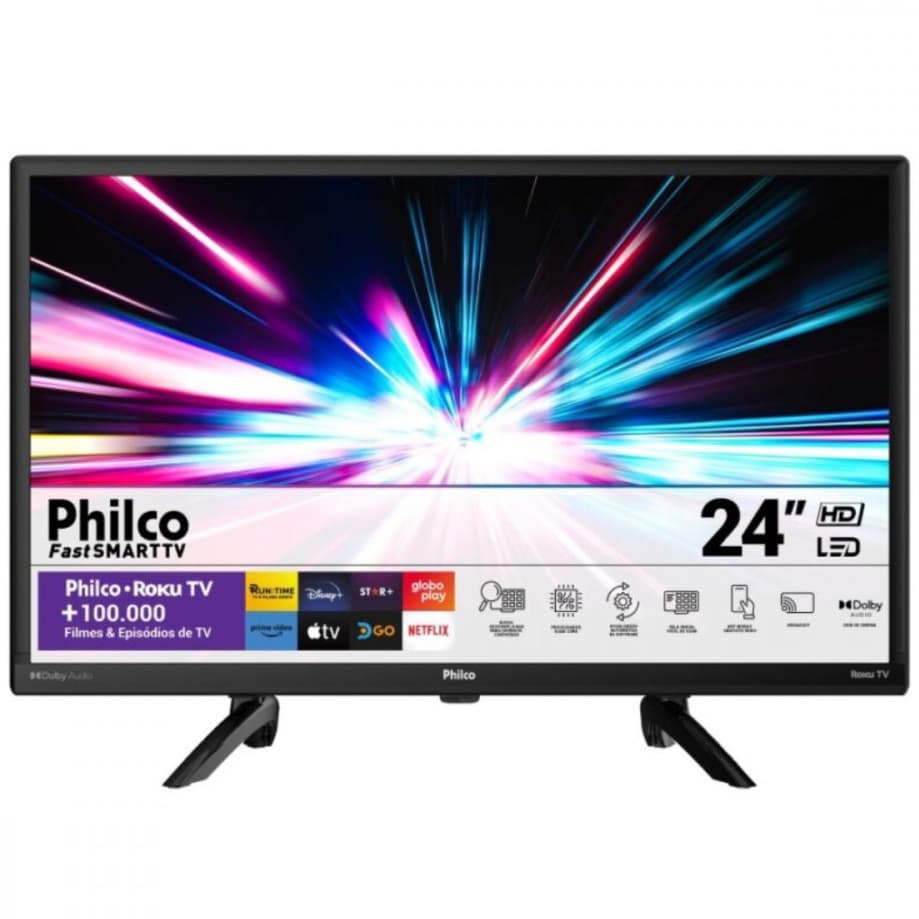 Smart TV 24" Philco HD Led Roku TV Dolby Áudio - PTV24G5YR2CP
