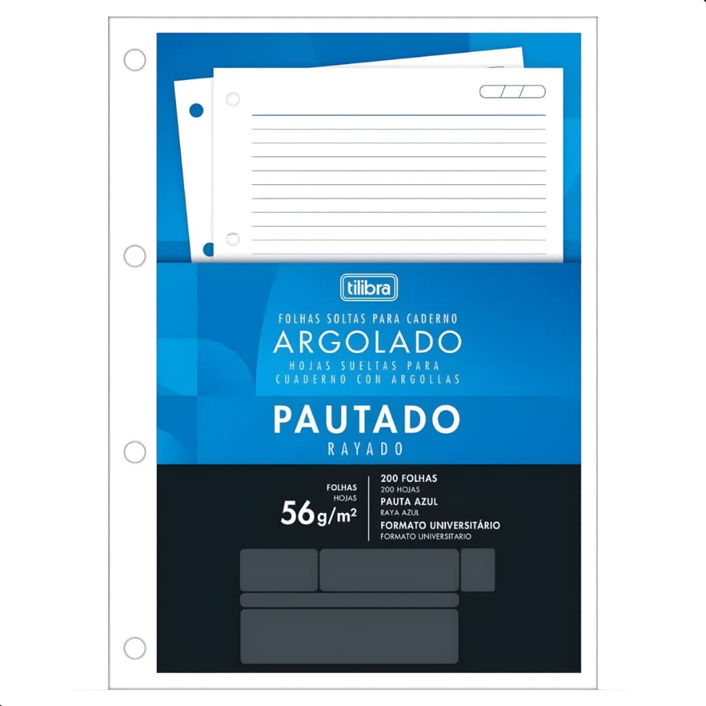Refil para Caderno Argolado Universitário 200 Folhas Tiliflex Folhas Soltas Tilibra Estudo Trabalho