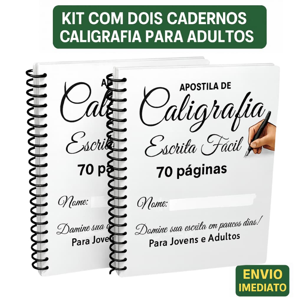 Kit Com  2 Cadernos de Caligrafia Para Adultos 70 Exercícios Com Letra Cursiva, Bastão e Lettering