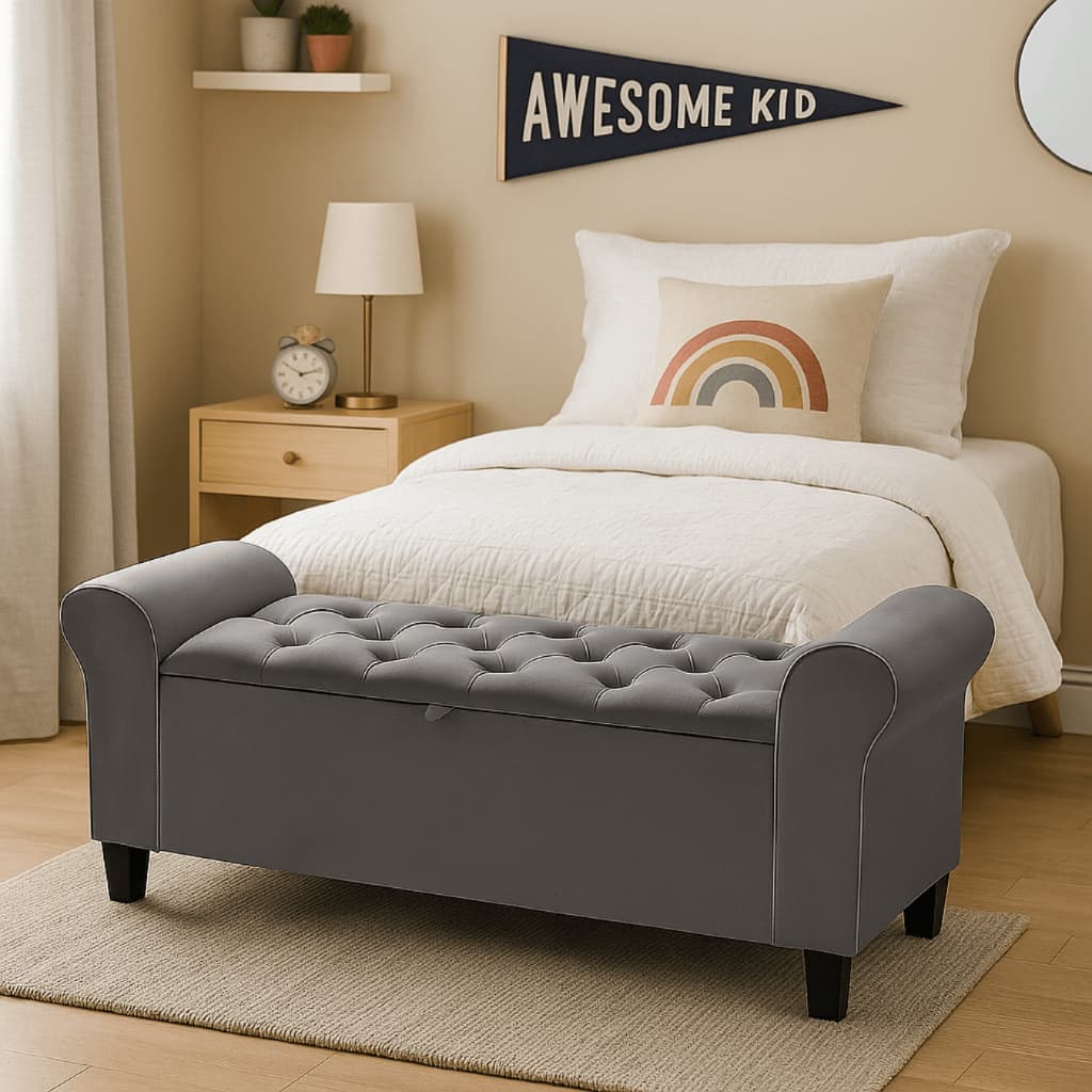 Recamier Baú Casal para Quarto 120 Estofado com Pistão Banco Captonê Aveludado