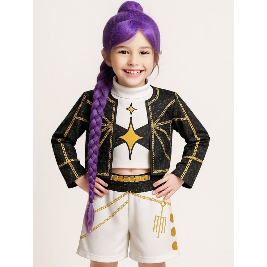 Fantasia Guerreiras K-pop Rumi Guerreira kPop Infantil Roupa Kpop Luxo Dança Show Rumi Zoey Mira