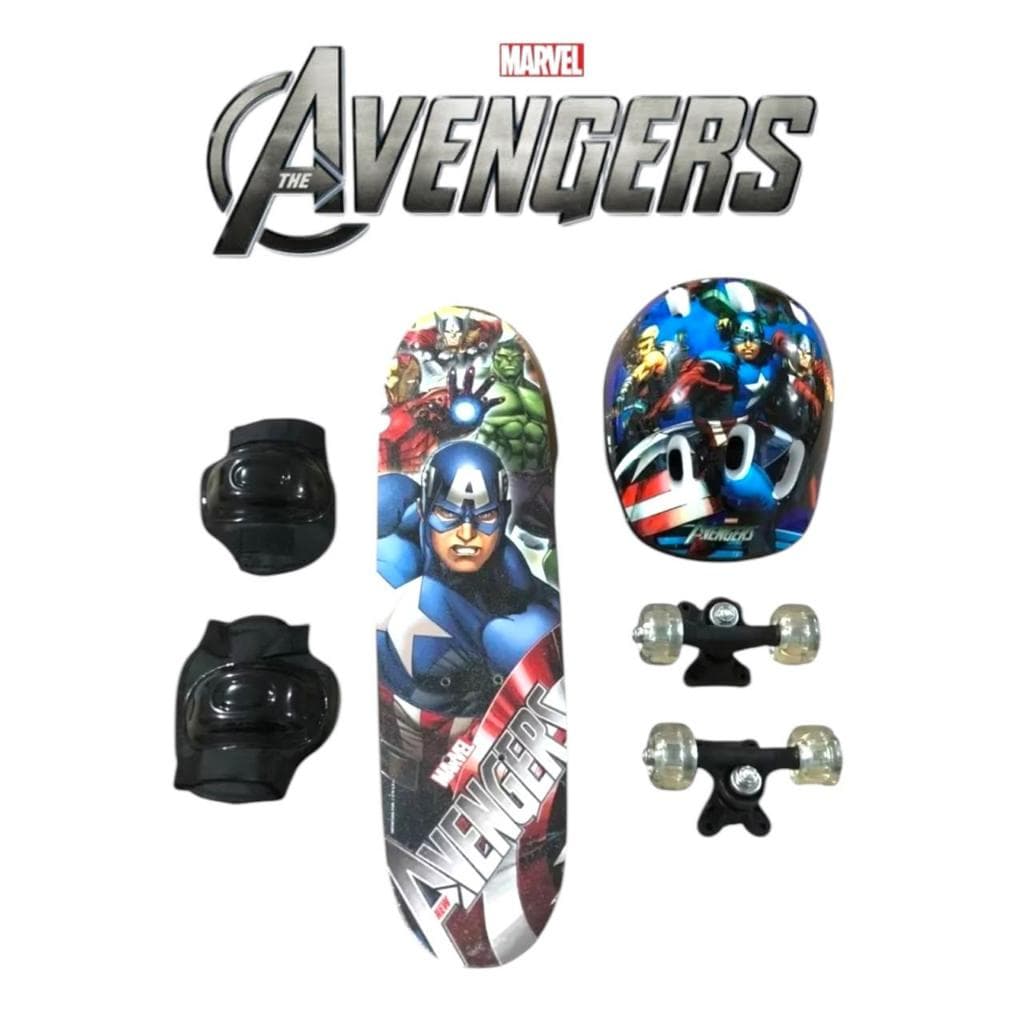 Skate Radical Infantil Personagens Frozen, Homem Aranha, Vingadores Com Kit Segurança Menino e Menin