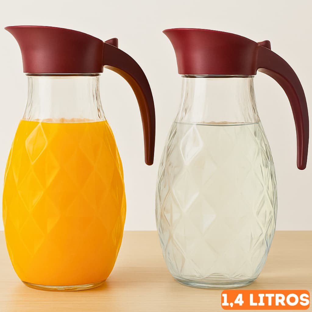 Kit Jarra Diamante com Tampa Água Suco Garrafa Geladeira